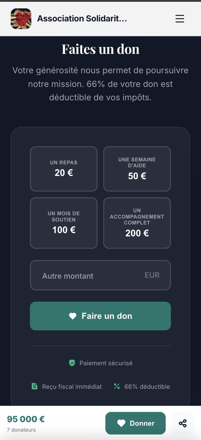 Page de don de la synagogue affichée sur un téléphone